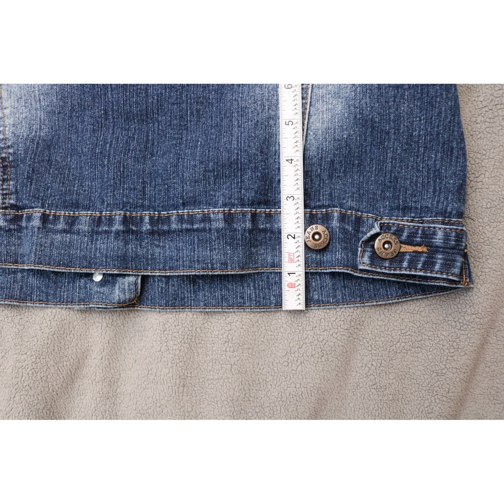 AC3998 Faded Denim Trucker Jacket Women Large Blue Stretch Buttons Casual 90s - Picture 8 of 15